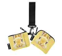 linqin Carino coniglietto giallo chiaro doppio portamonete porta carte di credito portafoglio minimalista carta d'identità con tasca con cerniera per donne uomini confezione da 2, Carino Bunny Faces