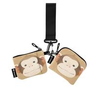 linqin Carino Monkey Face Brown Donne Custodie per Carte Portamonete Porta Carte Compatto Formato Portafoglio Soldi Organizzatore con Cinturino da Polso per Uomini Donne 2 Pz, Carino Monkey Face