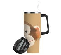 linqin Carino Monkey Face Brown Vacuum Tumbler isolato con coperchio e cannuccia, 880,5 ml, in acciaio inox, bocca larga, tazza in acciaio inox per escursionismo, sport, campeggio