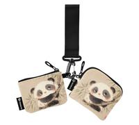 linqin Carino Panda Doppio Portafogli da Polso per Le Donne Piccolo Portatile Cambiamento Borsa Portafoglio con Portachiavi per Donne Uomini 2 Pz, Simpatico panda, 1 size