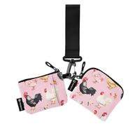 linqin Carino polli rosa portafogli da donna porta carte minimalista porta biglietti da visita organizer per soldi con tasca con cerniera per signore ragazze 2 pezzi, Carino Polli Rosa, 1 size