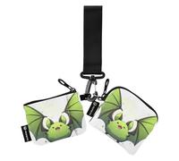 linqin Carino verde scimmia portafoglio portamonete da donna porta carte di grande capacità con cerniera portafoglio con portachiavi per signore ragazze 2 pezzi, Carino Scimmia Verde, 1 size