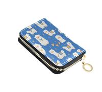 linqin Cartone animato Alpacas Blue Compact Mini Card Wallet per le donne RFID blocco morbida pelle 2 tasche portamonete on-the-go