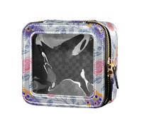 linqin Cartoon Pavoni Fiori di Pesca Carino Viaggio Trucco Borsa Trasparente Toiletry Borse In Pelle Organizzatore Borse per Viaggiare, Fiori di pesco, 1 size