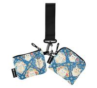 linqin Chic Cats Face Checkered - Portamonete da donna, formato compatto, porta biglietti da visita con cerniera e tasca portamonete, per donne e ragazze, 2 pezzi, Chic Cats Face Checkered, 1 size