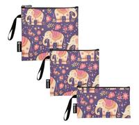 linqin Confezione da 3 borse riutilizzabili per sandwich e snack, impermeabili, con elefanti rosa, gialli, viola, per organizzare i pannolini, per gli amici del campeggio e gli attrezzi