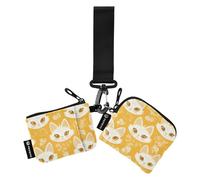 linqin Custodie per carte d'identità con faccine di gatto bianco giallo da donna mini moda protezione per carte d'identità con portachiavi per signore ragazze 2 pezzi, Facce di gatto bianco giallo, 1
