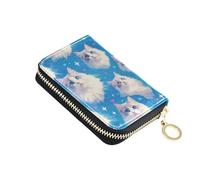 linqin Cute Cats Face Blue Compact Mini portafoglio per carte da donna chiusura con cerniera in pelle vegana 2 tasche portamonete on-the-go