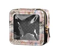 linqin Cute Cats Rose Gold Flowers Clear Small Makeup Bag per borsetta in pelle borsa da toilette borsa organizer smalto per unghie borsa per volare, Fiori in oro rosa con gatti carini, 1 size