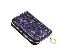 linqin Deep Blush Little Flowers Slim Mini Card Wallet per On-the-Go Blocco RFID Pelle Vegana 2 tasche portamonete On-the-Go