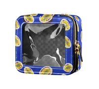 linqin Divertente borsa per il trucco blu trasparente con frutto della passione, piccole borse da viaggio per articoli da toeletta custodia per cosmetici da viaggio per donne, Divertente Frutto della