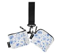 linqin Dreamy Blue Cornflowers - Porta carte da donna, formato compatto, con cinturino da polso, per donne e ragazze, 2 pezzi, Fiordalisi blu da sogno, 1 size