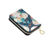 linqin Fiaba Sirene Mini Zipper Card Holder per Viaggio Essenziale Chiusura a Cerniera PU Pelle 9 Slot per Schede On-the-Go