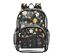 linqin Fiori estivi zaino trasparente nero scuola secondaria sacchetti di libri trasparenti per adulti sacchetto trasparente resistente all'usura, fiori estivi neri, 1 dimensione, fiori, Fiori estivi