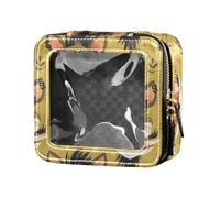 linqin Funny Animal Faces Clear Makeup Bag Piccola borsa da toilette in pelle borsa cosmetica con cerniera per viaggiare