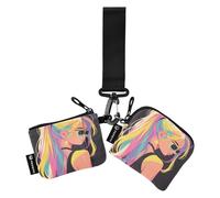 linqin Funny Girls Dark Khaki Donne Cambiamento Portafoglio Porta Carte Piccolo Staccabile Protettore per Carta d'identità con Portachiavi per Donne Uomini 2 Pz, Divertente Ragazze Cachi Scuro, 1 size