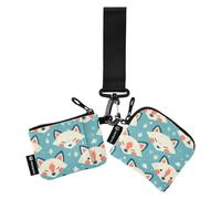 linqin Gemetric - Portafogli da donna con doppio cinturino da polso, con volpe, colore: blu, stile minimalista, con cinturino da polso, per donne e ragazze, confezione da 2, Volti di volpe gemetrica