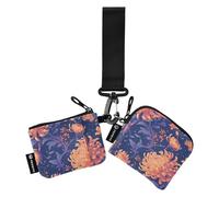 linqin Grandi sacchetti per monete da donna con crisantemo arancione, porta carte d'identità, con tasca con cerniera, per lavoro, viaggi, confezione da 2, Grande crisantemo arancione, 1 size