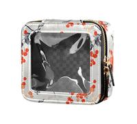 linqin Graziosa borsa da toilette con frutti di sorbo rossa impermeabile, trasparente, piccola borsa per cosmetici per volare, Carino Rosso Rowanberry Fruit, 1 size