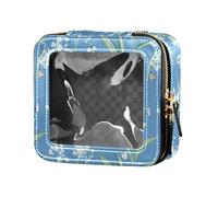 linqin Graziosa borsa per il trucco trasparente blu con giglio per borsa da viaggio borsa da toilette per la cura della pelle per volare, Carino Lily Blue, 1 size