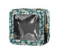linqin Graziosa borsa per trucco trasparente con girasoli in pelle per articoli da toeletta e smalto per le donne, Girasoli carini, 1 size