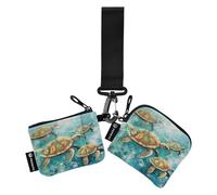 linqin Green Sea Turtle - Portafoglio doppio da donna, per carte di lavoro, sottile, rimovibile, con cerniera, portamonete con portachiavi, per uomini e donne, 2 pezzi, Tartaruga Marina Verde, 1 size
