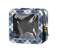 linqin Indigo Buffalo Checks - Piccola trousse per trucchi trasparente, con cerniera, da donna, a quadri indaco, taglia unica, Controlli di bufalo indaco, 1 size
