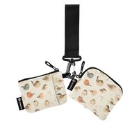 linqin Little Birds - Portafoglio doppio da donna, con scomparti per carte di credito, mini portamonete alla moda, con cinturino da polso, per donne e ragazze, 2 pezzi, Uccelli Beige, 1 size