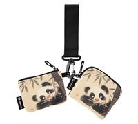 linqin Little Cute Panda - Portamonete da donna con cerniera, portamonete con portachiavi, per donne e uomini, confezione da 2, Piccolo panda carino, 1 size