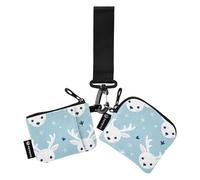 linqin Little Deer Faces - Portafoglio portamonete da donna, sottile, rimovibile, con tasca con cerniera, per donne e uomini, confezione da 2, Piccoli cervi volti blu, 1 size