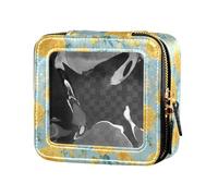 linqin Marigold Flowers Blue Clear Mini Makeup Bag Leather Toiletry Bag Travel Cosmetic Case for Flying