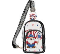 linqin Marsupio trasparente per spettatori sportivi con tasche multiple | Parte anteriore in PVC trasparente, resistente all'usura, nessun dolore alle spalle, gnomo del 4 luglio