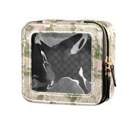 linqin Mini beauty case trasparente con fiori di gelsomino bianco, borsa da toilette in pelle per donne, Fiori di gelsomino bianco, 1 size