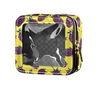 linqin Mini borsa da trucco trasparente viola con frutta di gelso gialla mini borsa da toilette in pelle trasparente mini contenitori per il trucco per viaggiare, Gelso viola, 1 size