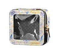 linqin Mini borsa per il trucco trasparente con fiori gialli viola chiaro screziato in pelle borsa da toilette da viaggio per cosmetici da viaggio, Giallo viola chiaro screziato, 1 size