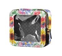 linqin Mini borsa trasparente per il trucco con girasoli gialli e tulipani rossi con cerniera per la cura della pelle da viaggio, Girasoli gialli Tulipani rossi, 1 size