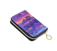 linqin Mini custodia per carte di credito viola scuro con alberi, blocco RFID, in pelle morbida, 9 scomparti per carte di credito, uso quotidiano