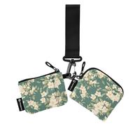 linqin Mini porta carte di credito, con tasca con cerniera, per donne e ragazze, confezione da 2, colore: bianco gelsomino, verde gelsomino, Bianco Gelsomino Verde, 1 size