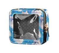 linqin Mini trousse da trucco con viso di gatto carino blu trasparente per articoli da toeletta e cosmetici, organizer per donne, Cute Cats Face Blu, 1 size
