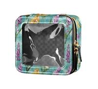 linqin Mini trousse da viaggio con fiori gialli, viola, turchesi, trasparenti, per articoli da toeletta, Giallo Viola Floreali Giglio, 1 size