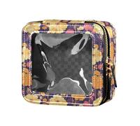 linqin Mini trousse trasparente con fiori gialli, viola scuro, borsa da toilette trasparente con cerniera, piccola borsa per cosmetici per donna, Fiori Gialli Viola Scuro, 1 size