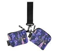 linqin Mystical Violet Flowers - Portafoglio da donna, formato compatto, porta carte d'identità, con portachiavi, per lavoro, viaggi, 2 pezzi, Mistici Fiori Viola, 1 size