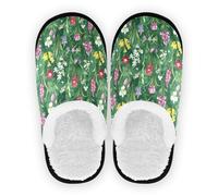 linqin Pantofole da donna da uomo, in pile corallo, antiscivolo, comode, per camera da letto, casa, ufficio, viaggi, yoga, M, Fiori Primavera Verde Profondo, Large