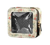 linqin Piccola borsa per il trucco con fiori rossi di Dianthus beige trasparente per borsa da toilette borsa organizer per smalto per unghie per volare, Fiori di Dianthus Rosso Beige, 1 size