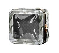 linqin Piccola borsa per il trucco con giglio bianco grigio trasparente per borsa da toilette con cerniera borsa cosmetica in pelle per volare, Bianco Lily Grigio, 1 size