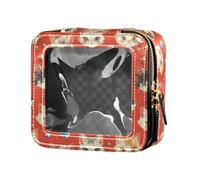 linqin Piccola borsa per il trucco in pelle con viso di gatto carino chic rosso trasparente borsa da toilette borsa organizer per le donne, Cute Chic Cats Face Rosso, 1 size