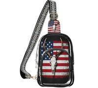 linqin Piccola borsa trasparente da donna con tasche multiple | Hardware in metallo con cerniera, rispettare le regole di sicurezza, cinturino largo, bandiera americana coda bianca cervo