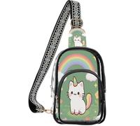 linqin Piccola borsa trasparente per eventi con tracolla regolabile | Cinghia in cotone per tutte le stagioni, leggera, portatile, gatto con corna magiche