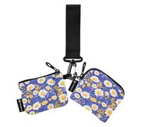 linqin Piccoli fiori gialli di camomilla da donna portamonete porta carte sottile portatile con cerniera portafoglio con tasca con cerniera per lavoro e viaggi, 2 pezzi, Fiori di camomilla gialla, 1
