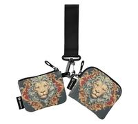 linqin Piccolo leone bordeaux doppio portafoglio da polso per donne sottile staccabile carta d'identità protezione con cinturino da polso per donne uomini 2 pezzi, Piccolo Leone Borgogna, 1 size